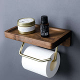 Porte-papier toilette chêne rouge — design moderne avec tablette