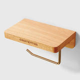Porte-papier toilette chêne rouge — design moderne avec tablette
