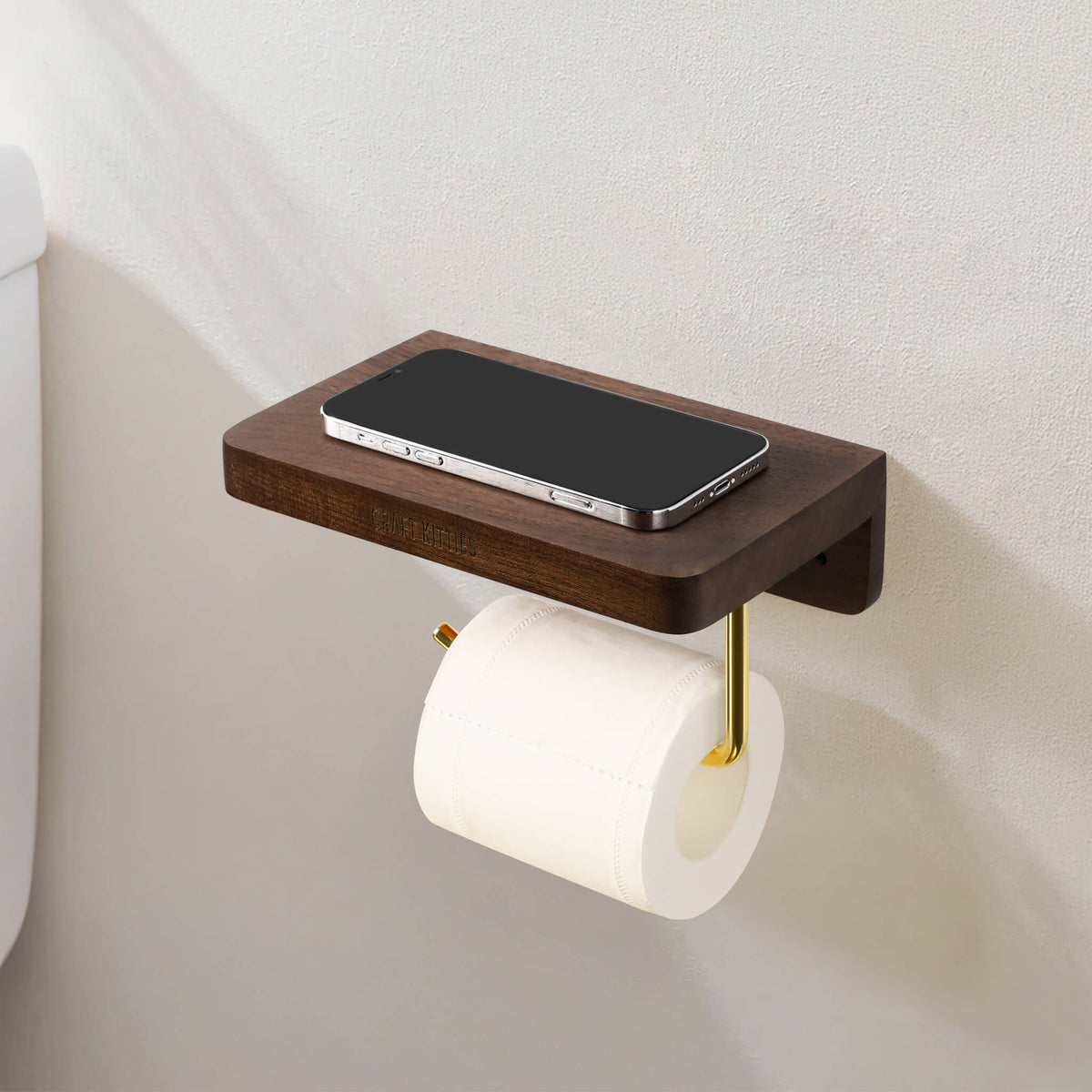 Porte-papier toilette mural en noyer massif