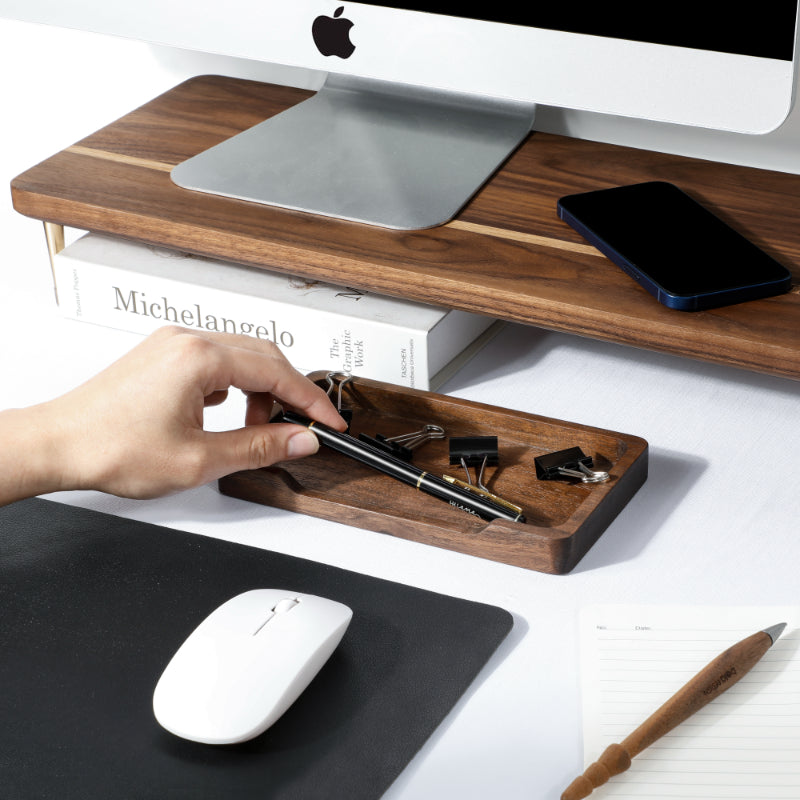 Demi-plateau organisateur en noyer — bureau et rangement bijoux