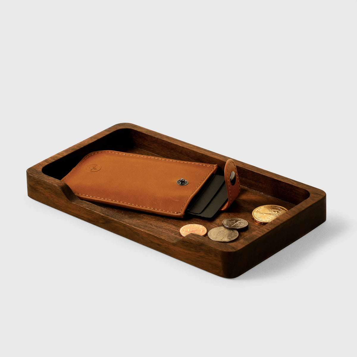 Demi-plateau organisateur en noyer — bureau et rangement bijoux