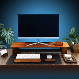 Support double écran en bois noyer — large 75 cm, ergonomique