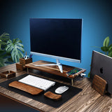 Support écran bois chêne assemblé avec ports USB — déco bureau