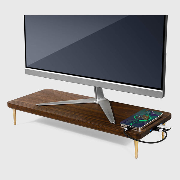 Support d'écran en noyer avec ports USB
