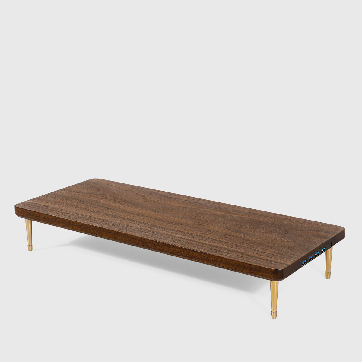 Support d'écran en bois de noyer avec ports USB