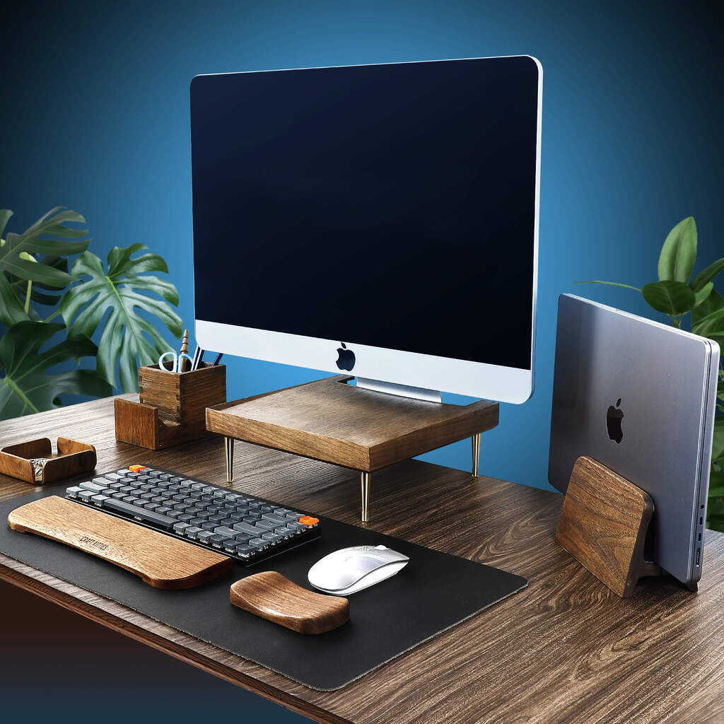 Support écran en noyer massif pour iMac et moniteurs