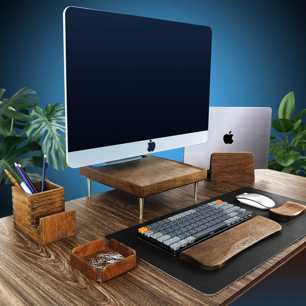 Support écran en noyer massif pour iMac et moniteurs