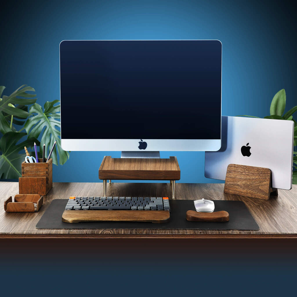 Support écran en noyer massif pour iMac et moniteurs