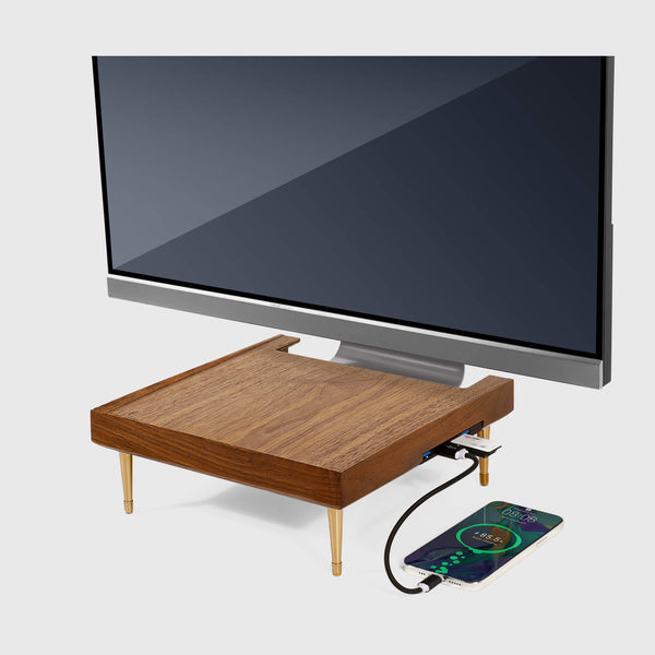Support écran bois massif avec ports USB — noyer ou chêne