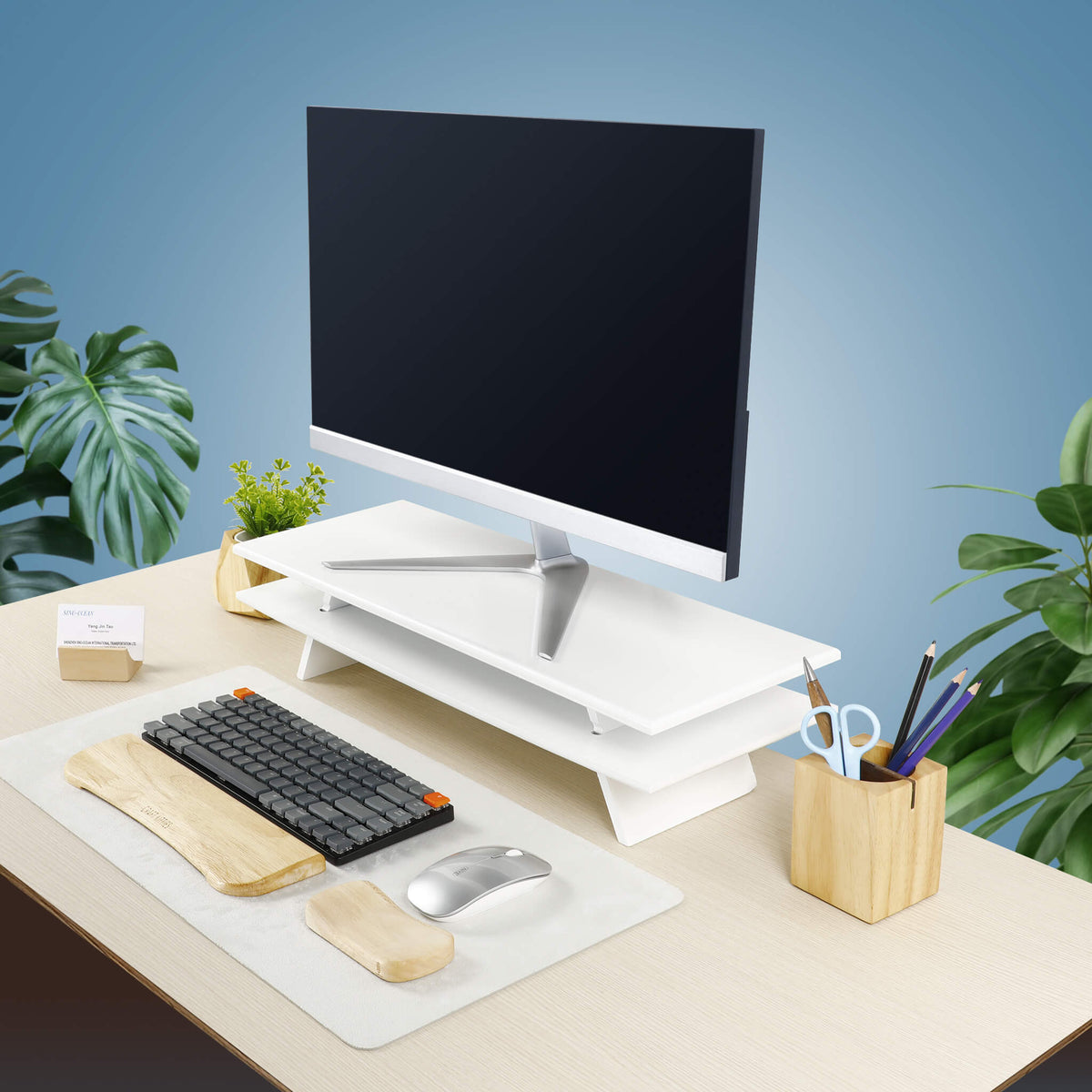 Support écran bois massif Airfoil blanc — bureau design