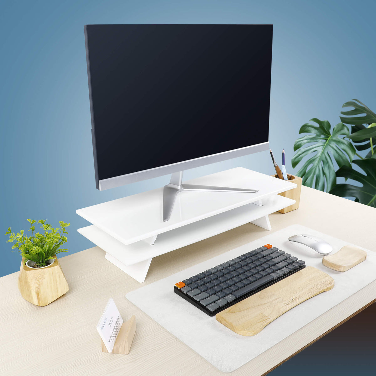Support écran bois massif Airfoil blanc — bureau design