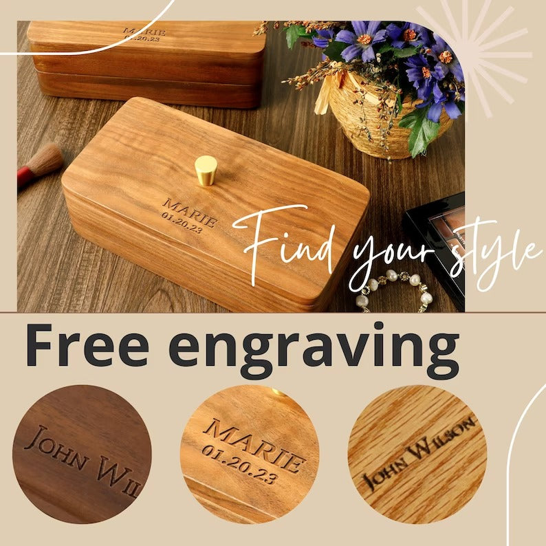 Boîte à bijoux en bois de noyer — façonnée et polie à la main