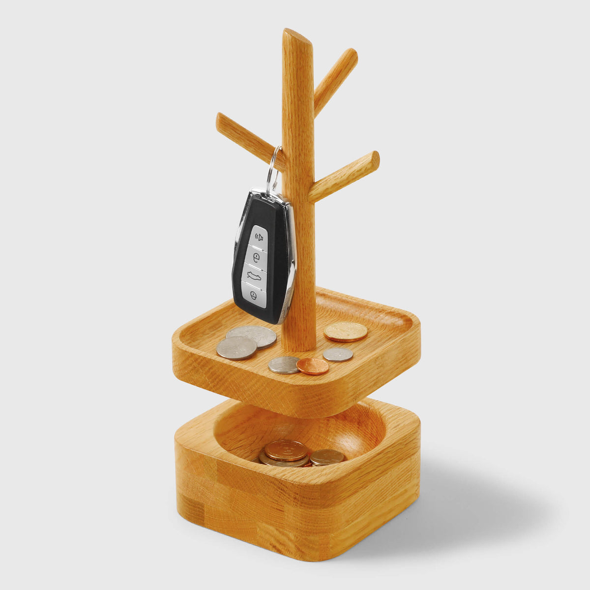 Vide-poche bois massif double étage — organiseur bureau