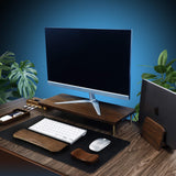 Support écran bois chêne rouge avec ports USB — bureau déco