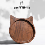 Assiette en noyer en forme de chat | Plateau de service fait main | Cadeau idéal pour les amoureux des animaux