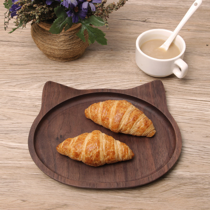 Assiette en noyer en forme de chat | Plateau de service fait main | Cadeau idéal pour les amoureux des animaux