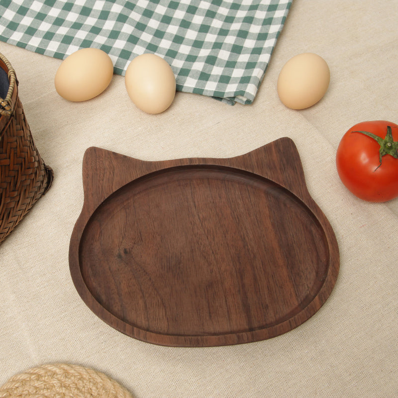 Assiette en noyer en forme de chat | Plateau de service fait main | Cadeau idéal pour les amoureux des animaux