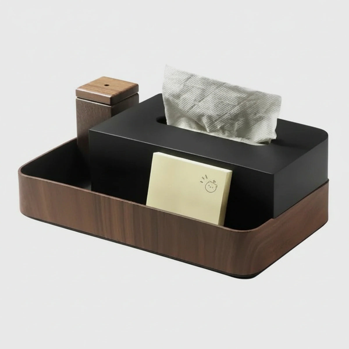 Boîte à mouchoirs bois double rectangle avec rangement