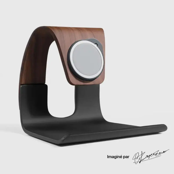 Support téléphone Cascade aspect bois — MagSafe & Android