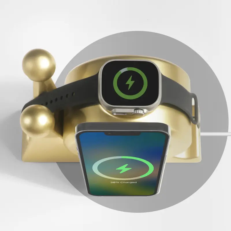 Chargeur induction escargot doré aspect bois