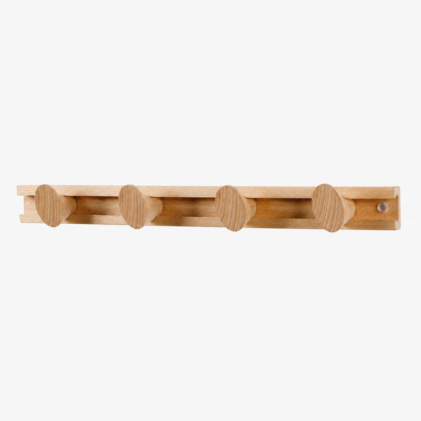 Porte-manteau mural bois hêtre — 4 patères coulissantes