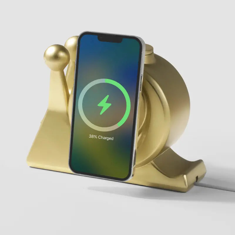 Chargeur induction escargot doré aspect bois