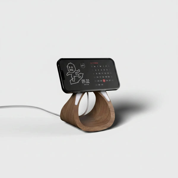 Support MagSafe HaloDock finition bois bureau