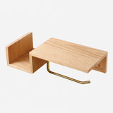 Porte-papier toilette bois chêne rouge avec étagère