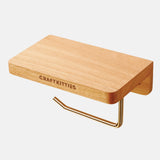 Porte-papier toilette chêne rouge — design moderne avec tablette