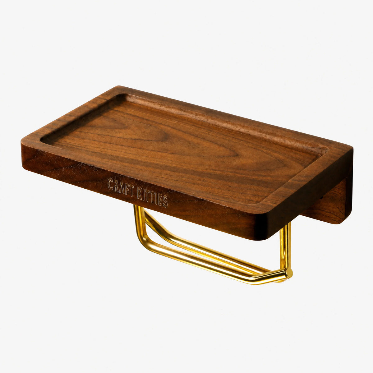 Porte-papier toilette noyer — double barre laiton antidérapant