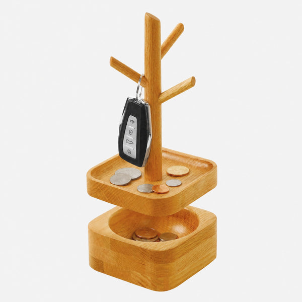 Vide-poche bois massif double étage — organiseur bureau