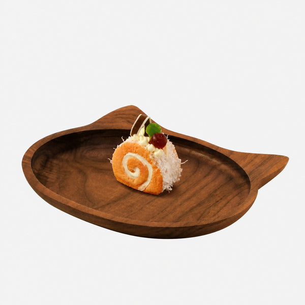 Assiette en noyer en forme de chat | Plateau de service fait main | Cadeau idéal pour les amoureux des animaux